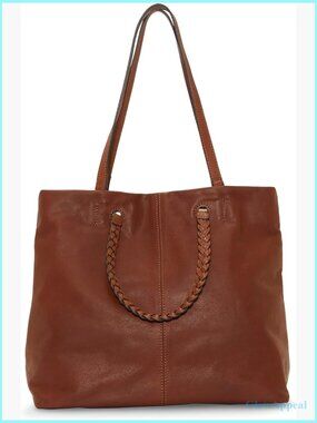 Leather Tote Bag with Double Straps, Multiple Pockets, Rectangular Hobo Style